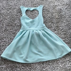 Poof Couture Baby Blue Heart Back Cutout fit and flare Dress